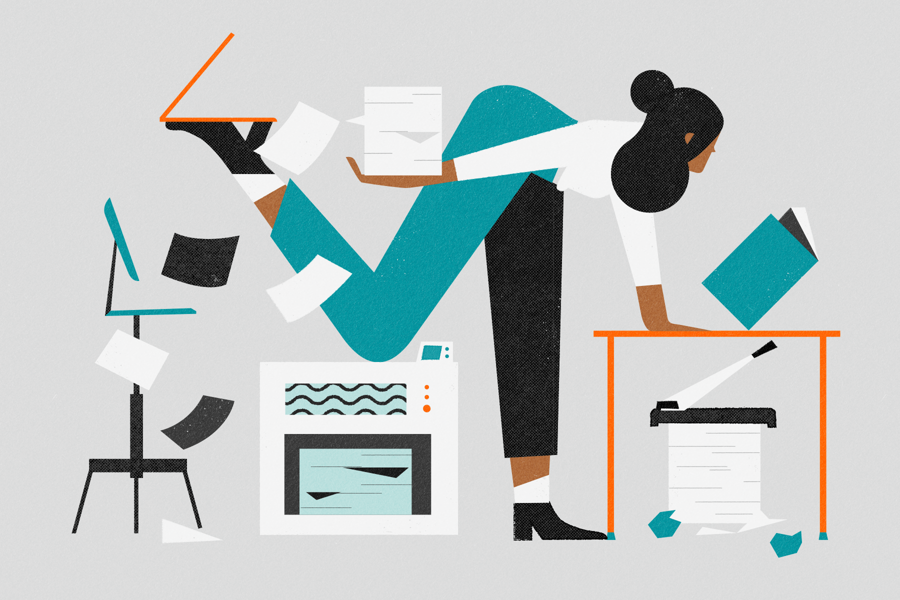 Illustration of person printing with laptop