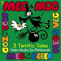 Book cover of Meg & Mog: Three Terrific Tales by Helen Nicoll