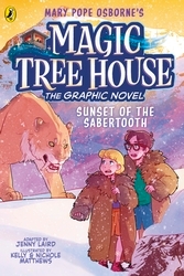 Book cover of Magic Tree House: Sunset of the Sabertooth by Mary Pope Osborne, Jenny Laird