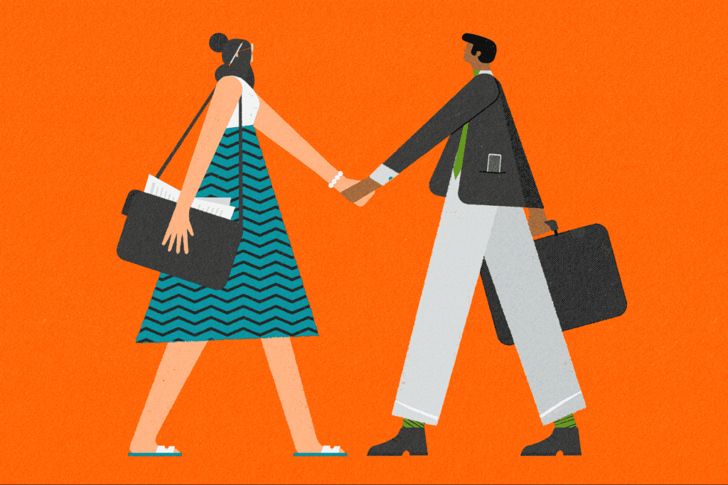 Illustration of writer and agent meeting and shaking hands