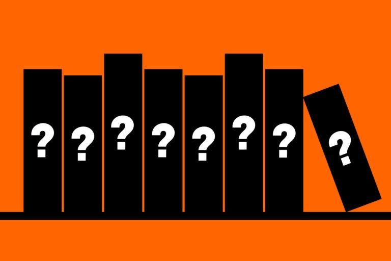 Penguin book trivia quiz book spines with question marks