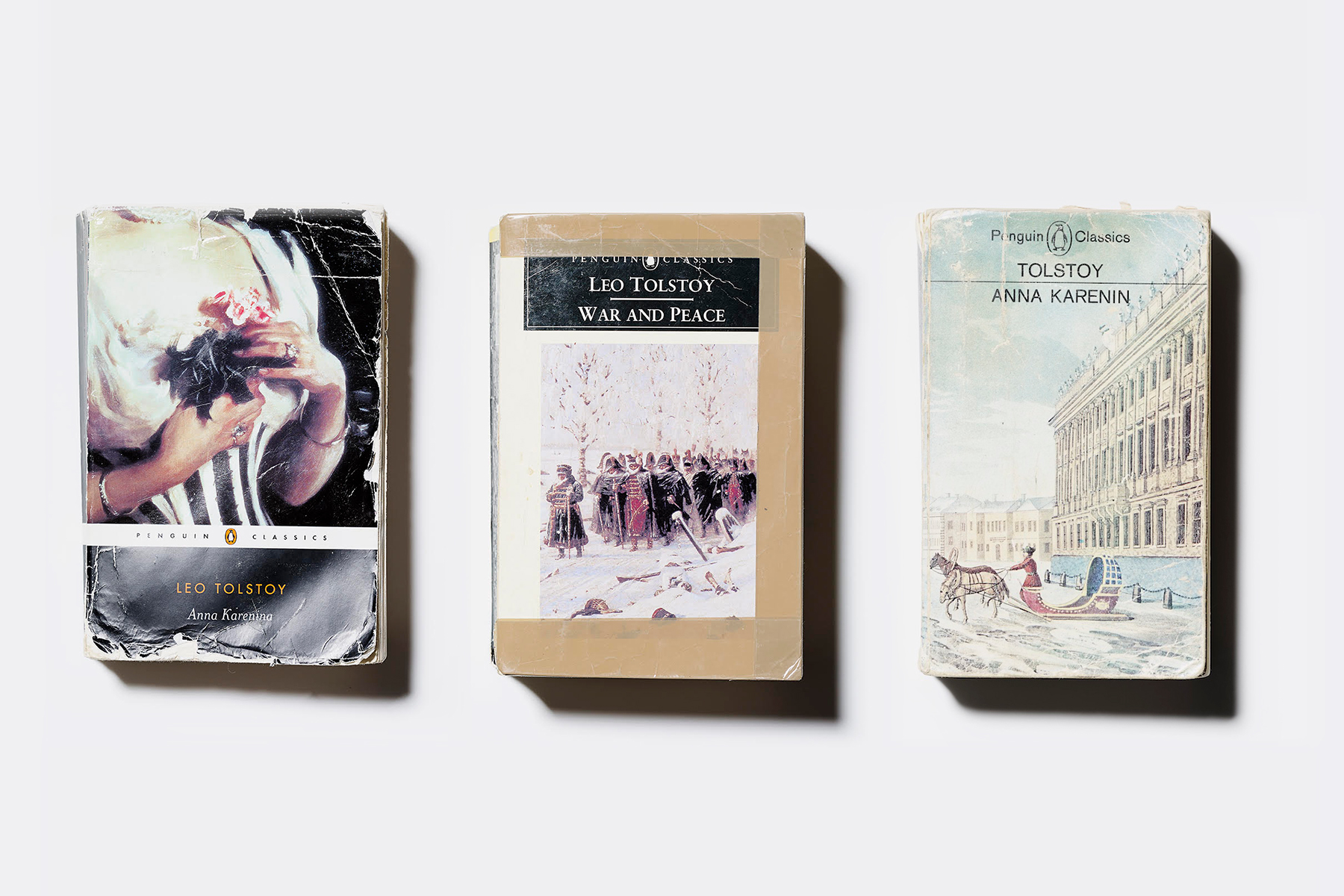 Beloved Leo Tolstoy novels photographed from above