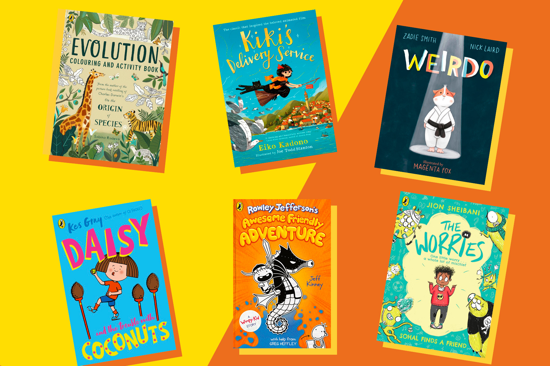 An image of several books for 6-9 year olds on a yellow and orange background