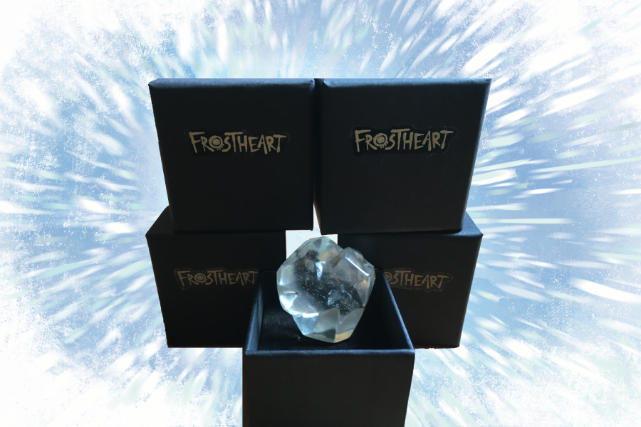 A photo of the frost-heart stone you could win in a special display box